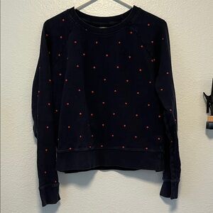 J. Crew Navy Sweatshirt with Red Heart Pattern